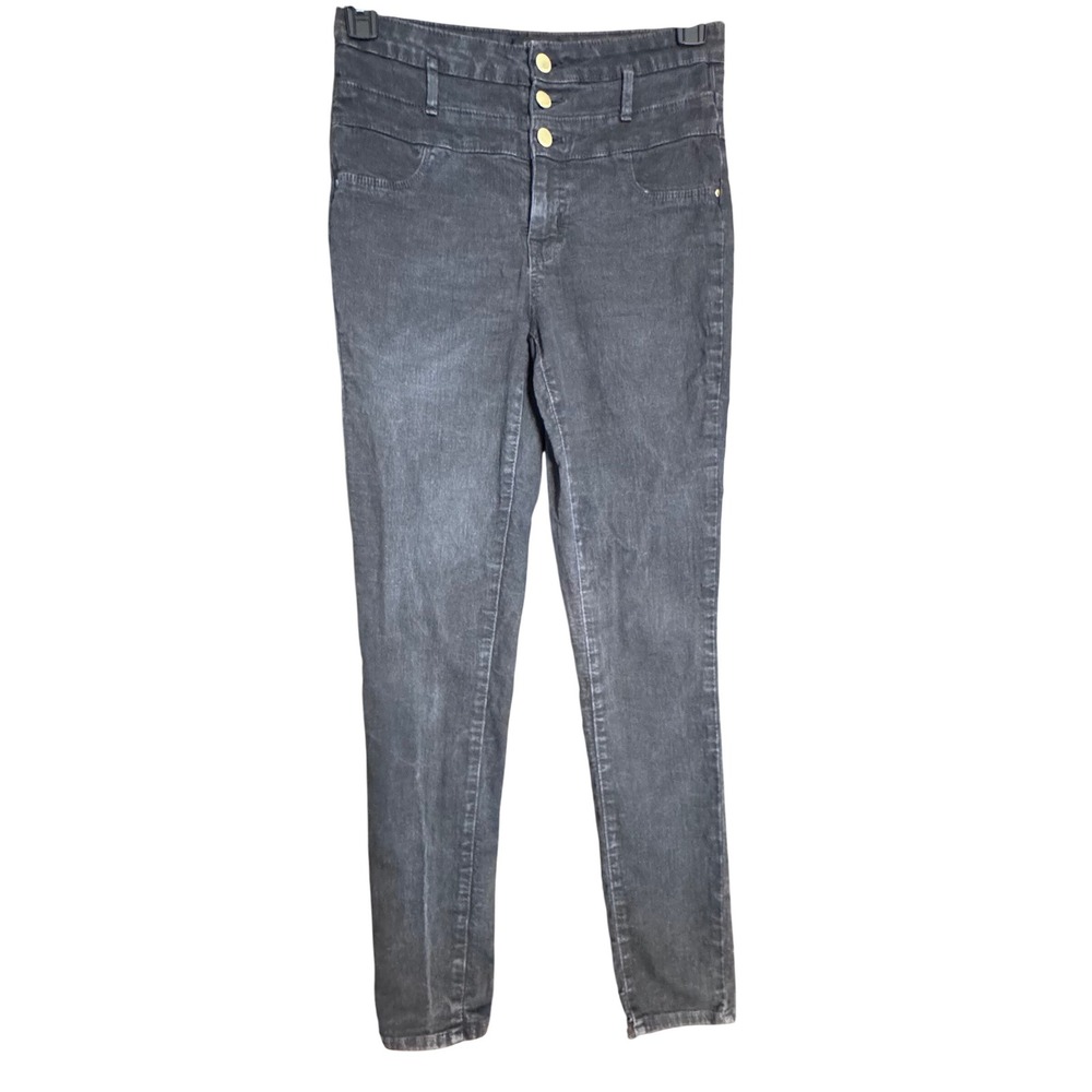 Refuge High Rise‎ Dark Gray Wash Skinny Jeans Three Button Detail Casual Size 28